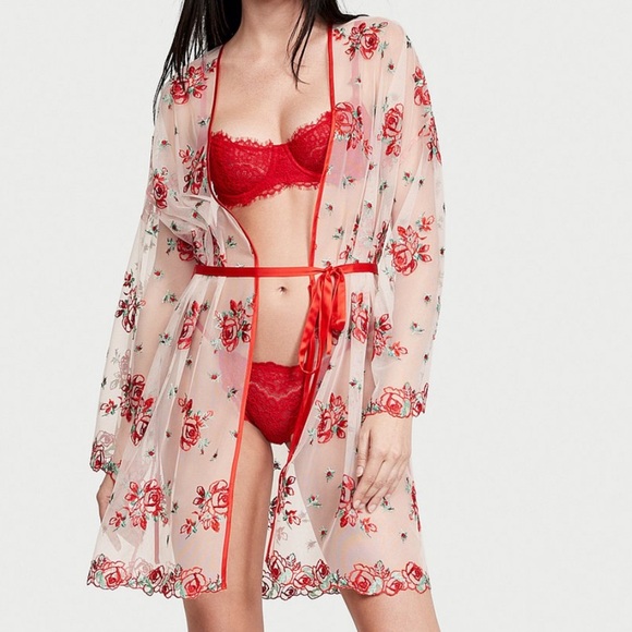 NWT Victoria's Secret Floral Embroidery Sheer Mesh Robe - Picture 2 of 4